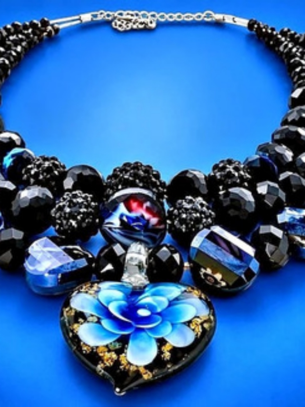 Statement Bib Necklace in Black & Blue Like New